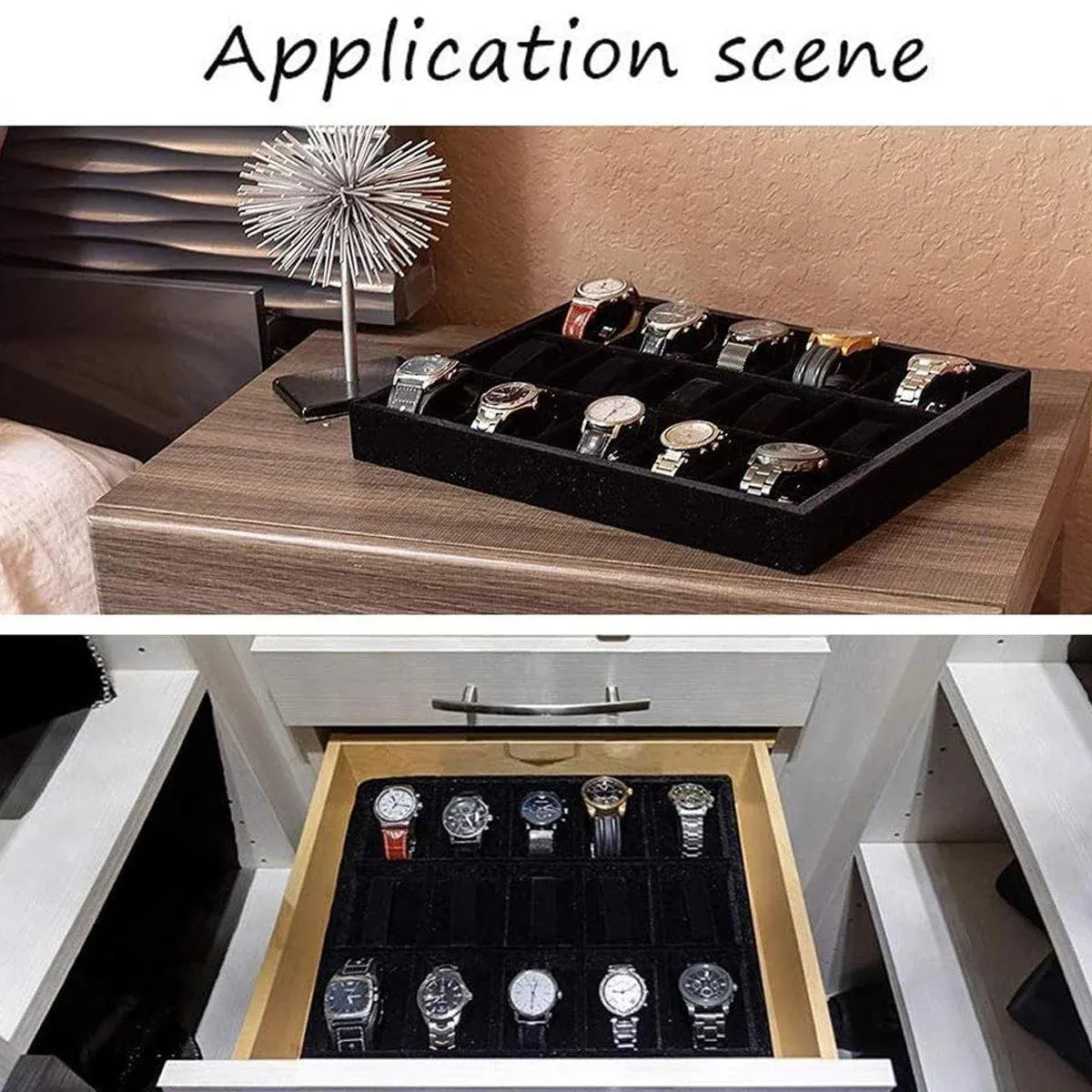 1-Piece Black Velvet Watch and Jewellery Display Tray