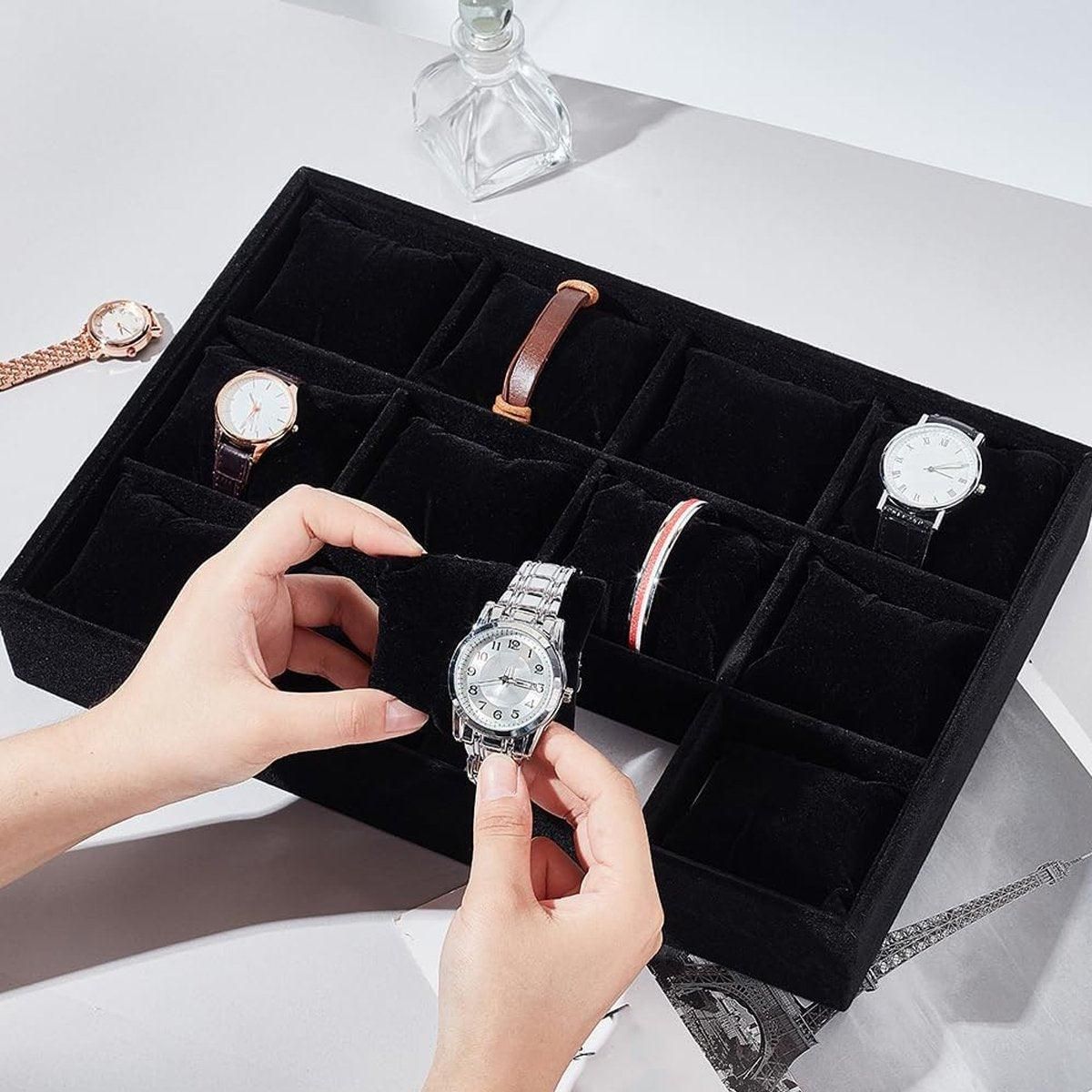 1-Piece Black Velvet Watch and Jewellery Display Tray