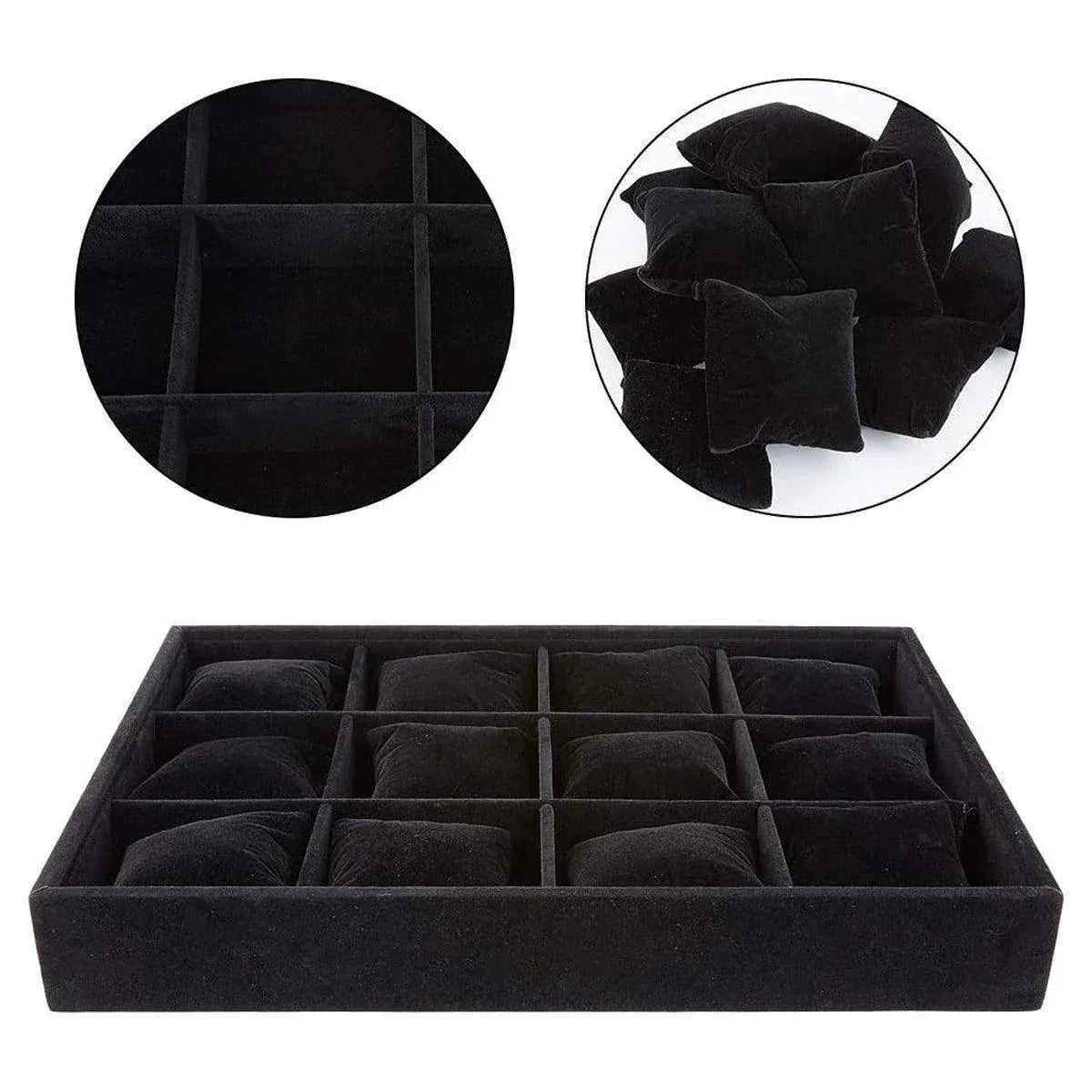 1-Piece Black Velvet Watch and Jewellery Display Tray