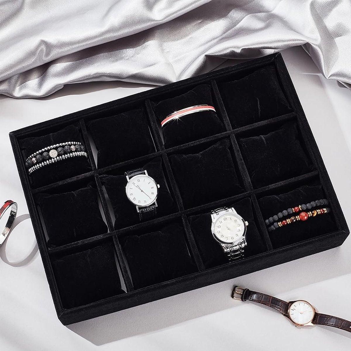 1-Piece Black Velvet Watch and Jewellery Display Tray