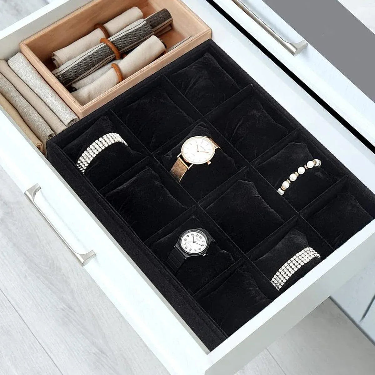 1-Piece Black Velvet Watch and Jewellery Display Tray