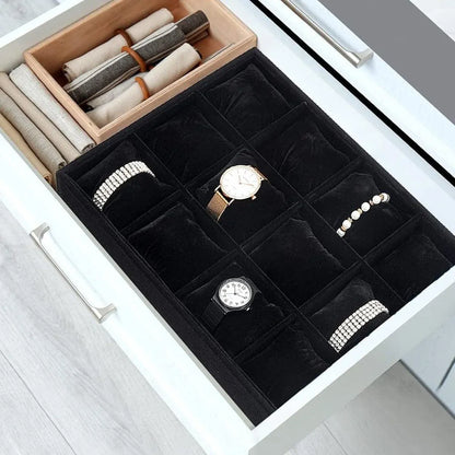 1-Piece Black Velvet Watch and Jewellery Display Tray