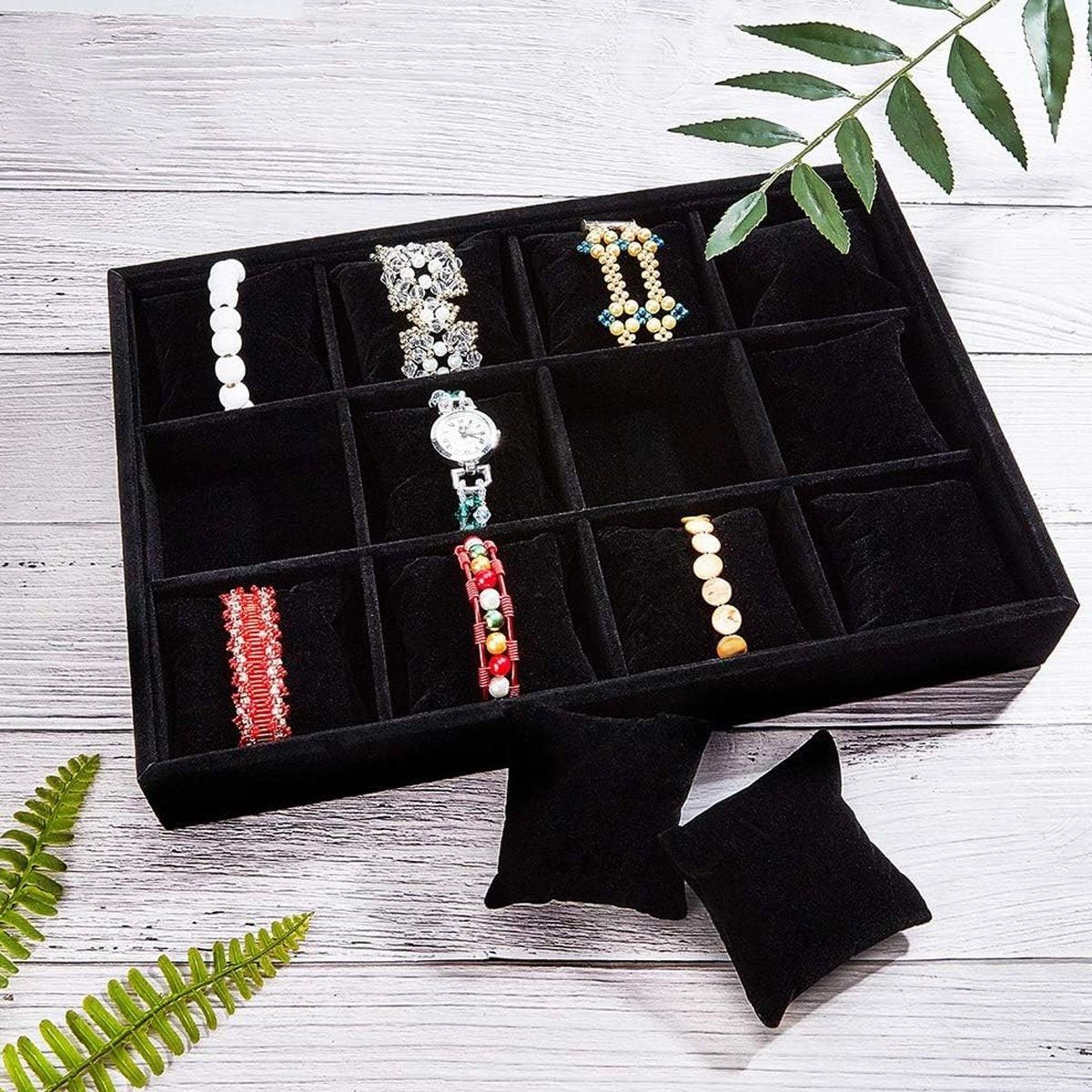 1-Piece Black Velvet Watch and Jewellery Display Tray