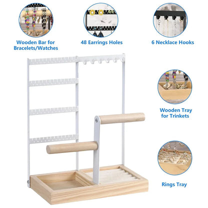 Jewelry Earring Bracelet Display Rack Jewellery Stand Necklace Organizer Holder - White