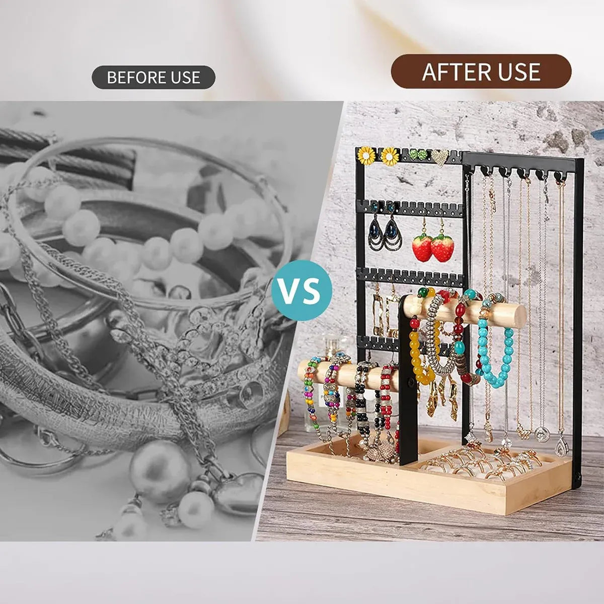 Jewelry Earring Bracelet Display Rack Jewellery Stand Necklace Organizer Holder - White
