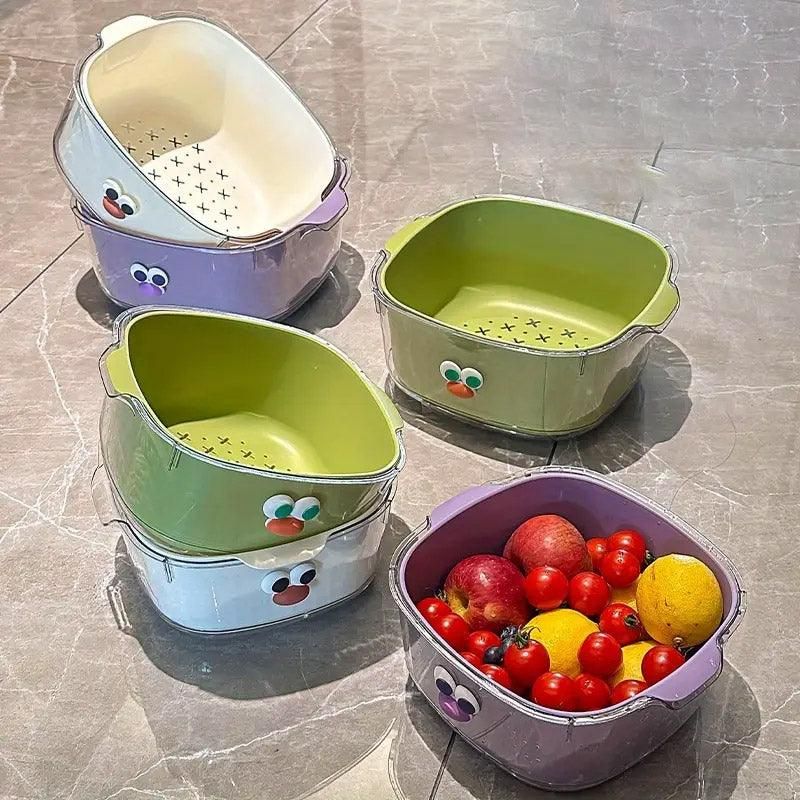 2 in 1 Cute Double Draining Fruit Basket Dishwashing Colander for Household - Green