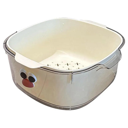 2 in 1 Cute Double Draining Fruit Basket Dishwashing Colander for Household - White