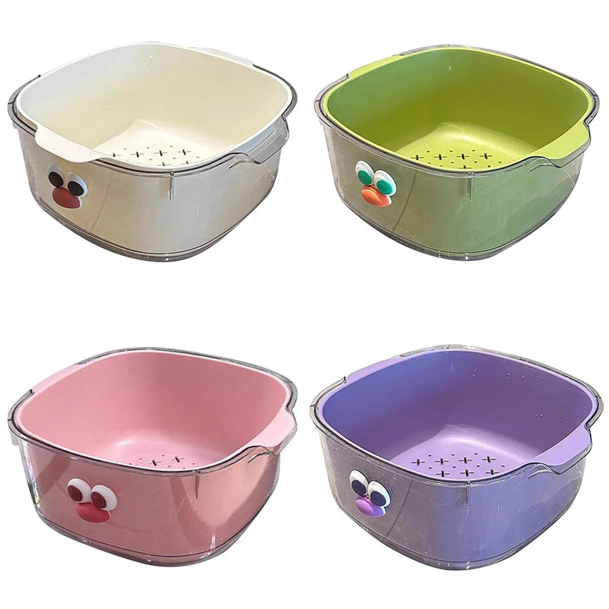 2 in 1 Cute Double Draining Fruit Basket Dishwashing Colander for Household - White