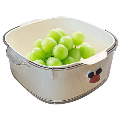 2 in 1 Cute Double Draining Fruit Basket Dishwashing Colander for Household - White