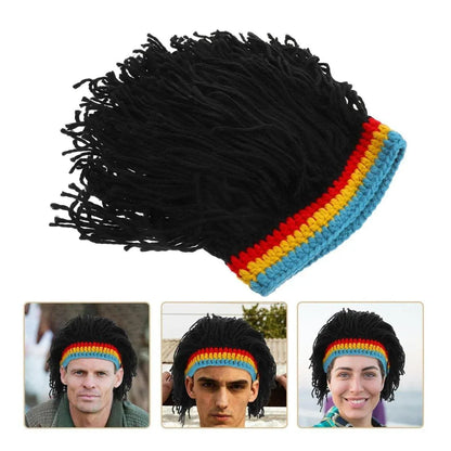 1-Piece Black Knitted Novelty Wig Hat