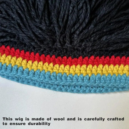 1-Piece Black Knitted Novelty Wig Hat