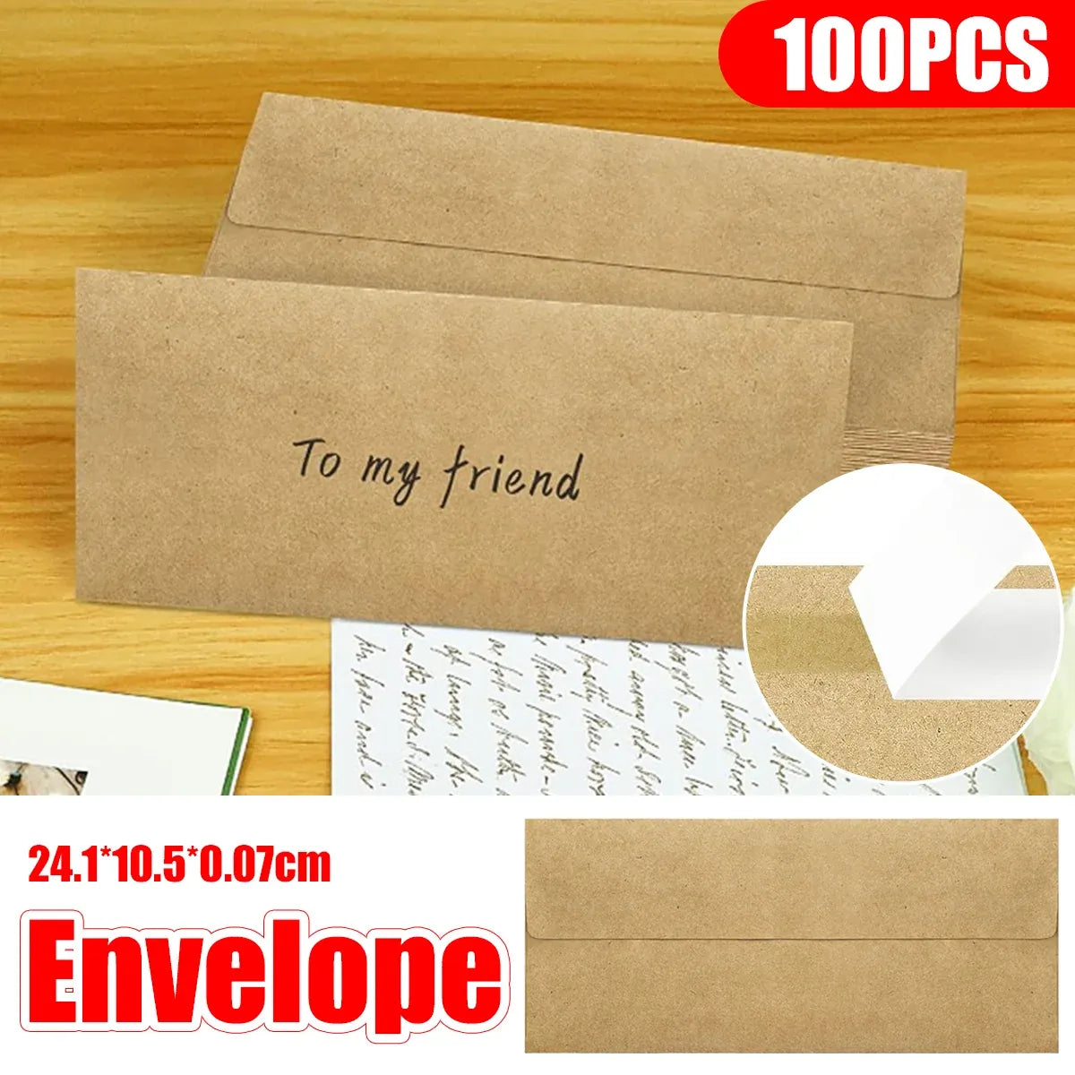 100Pcs Blank Kraft Paper Self Adhesive Business Envelope Mailing PeelSeal Use