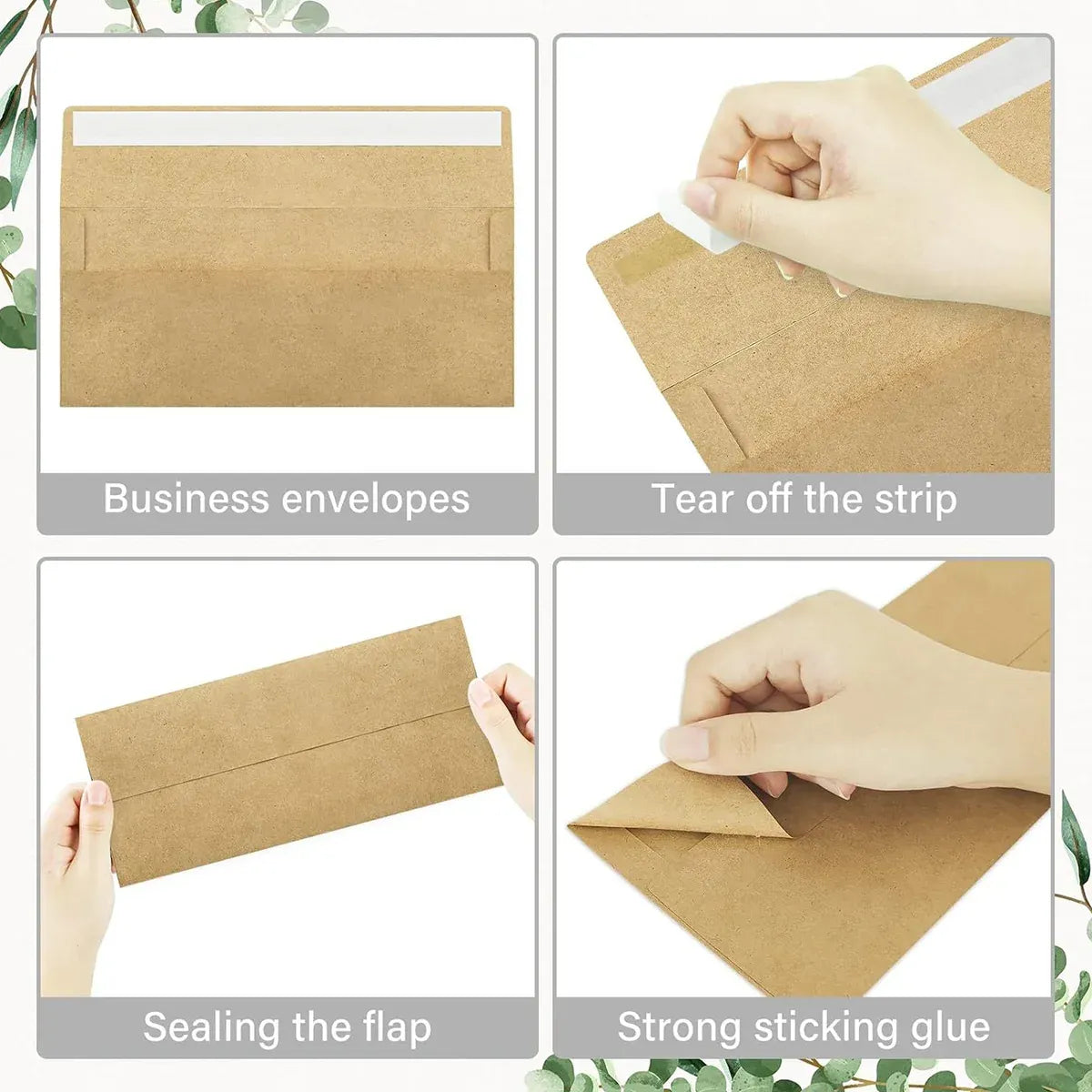 100Pcs Blank Kraft Paper Self Adhesive Business Envelope Mailing PeelSeal Use