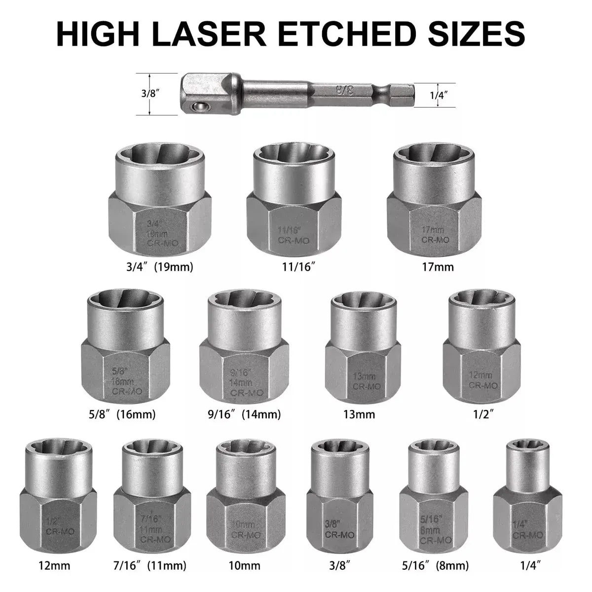 14PCS Nut Extractor Damaged Bolt Remover Tool Set High Hardness Anti-Slip