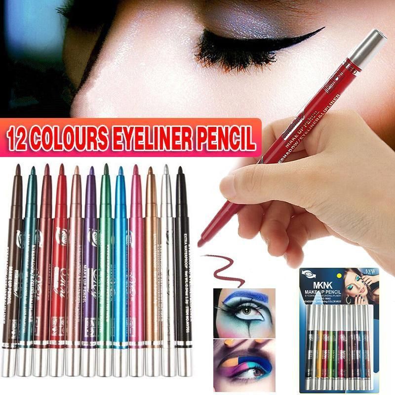 12 Pcs Coloured Eyeliner Pencil Set, Retractable Eye Makeup Pencils in Assorted Colours