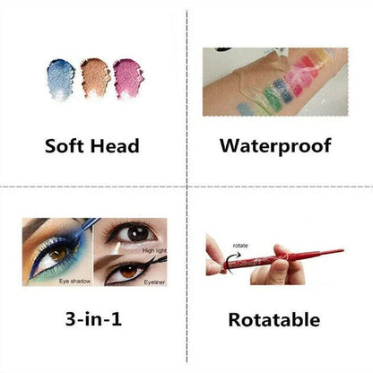 12 Pcs Coloured Eyeliner Pencil Set, Retractable Eye Makeup Pencils in Assorted Colours