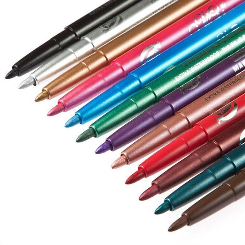 12 Pcs Coloured Eyeliner Pencil Set, Retractable Eye Makeup Pencils in Assorted Colours