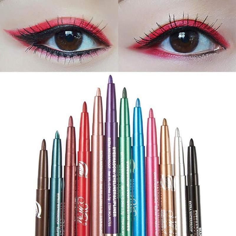 12 Pcs Coloured Eyeliner Pencil Set, Retractable Eye Makeup Pencils in Assorted Colours