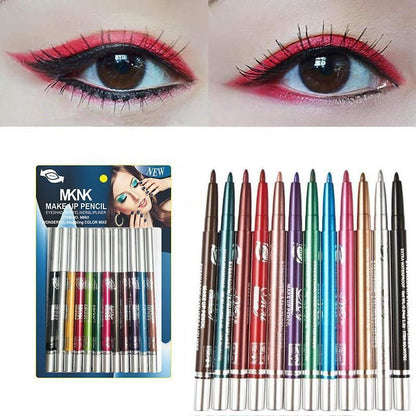12 Pcs Coloured Eyeliner Pencil Set, Retractable Eye Makeup Pencils in Assorted Colours