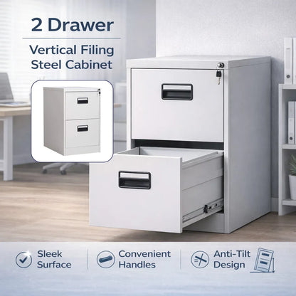 2 Drawer Lockable Steel File Cabinet Office Storage Document Organiser Secure