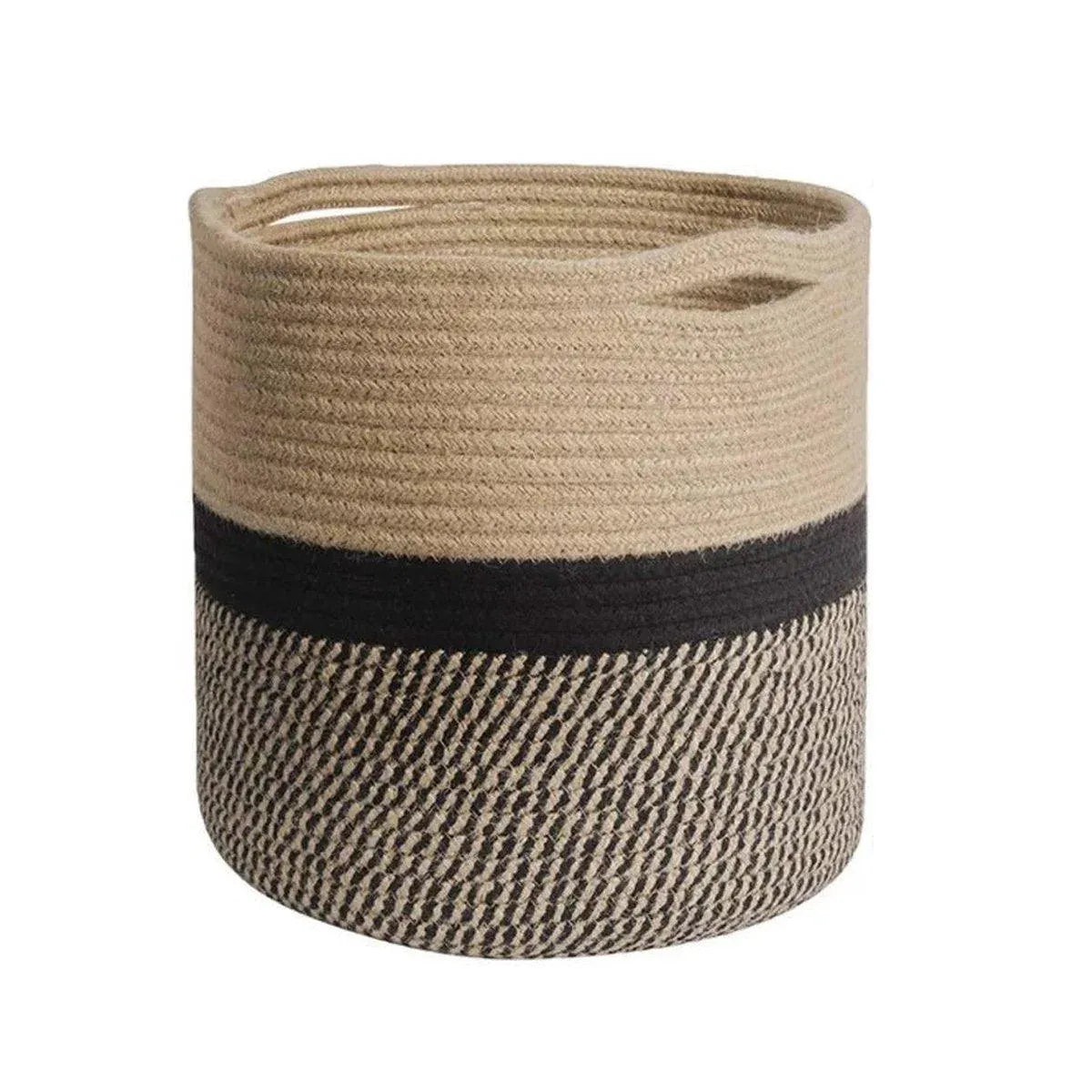 1-Piece 30 cm Woven Cotton Rope Storage Basket, Black and Beige