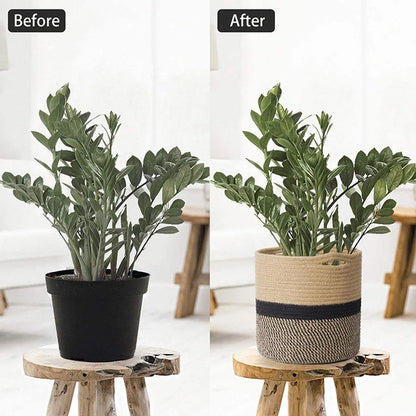 1-Piece 30 cm Woven Cotton Rope Storage Basket, Black and Beige