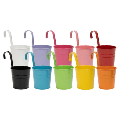 10PCS Hanging Metal Flower Bucket Durable Multicolour for Balcony Garden Decor