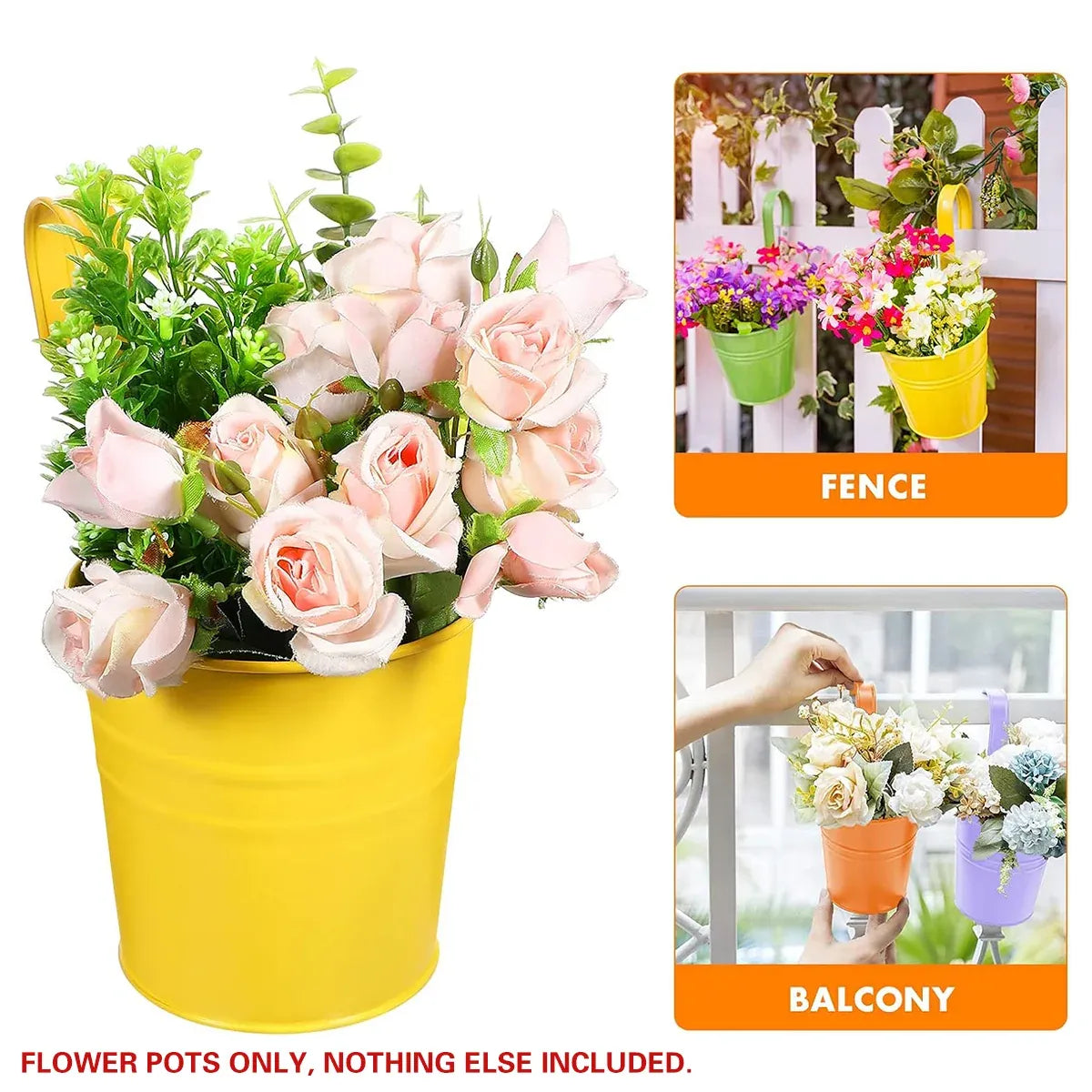 10PCS Hanging Metal Flower Bucket Durable Multicolour for Balcony Garden Decor