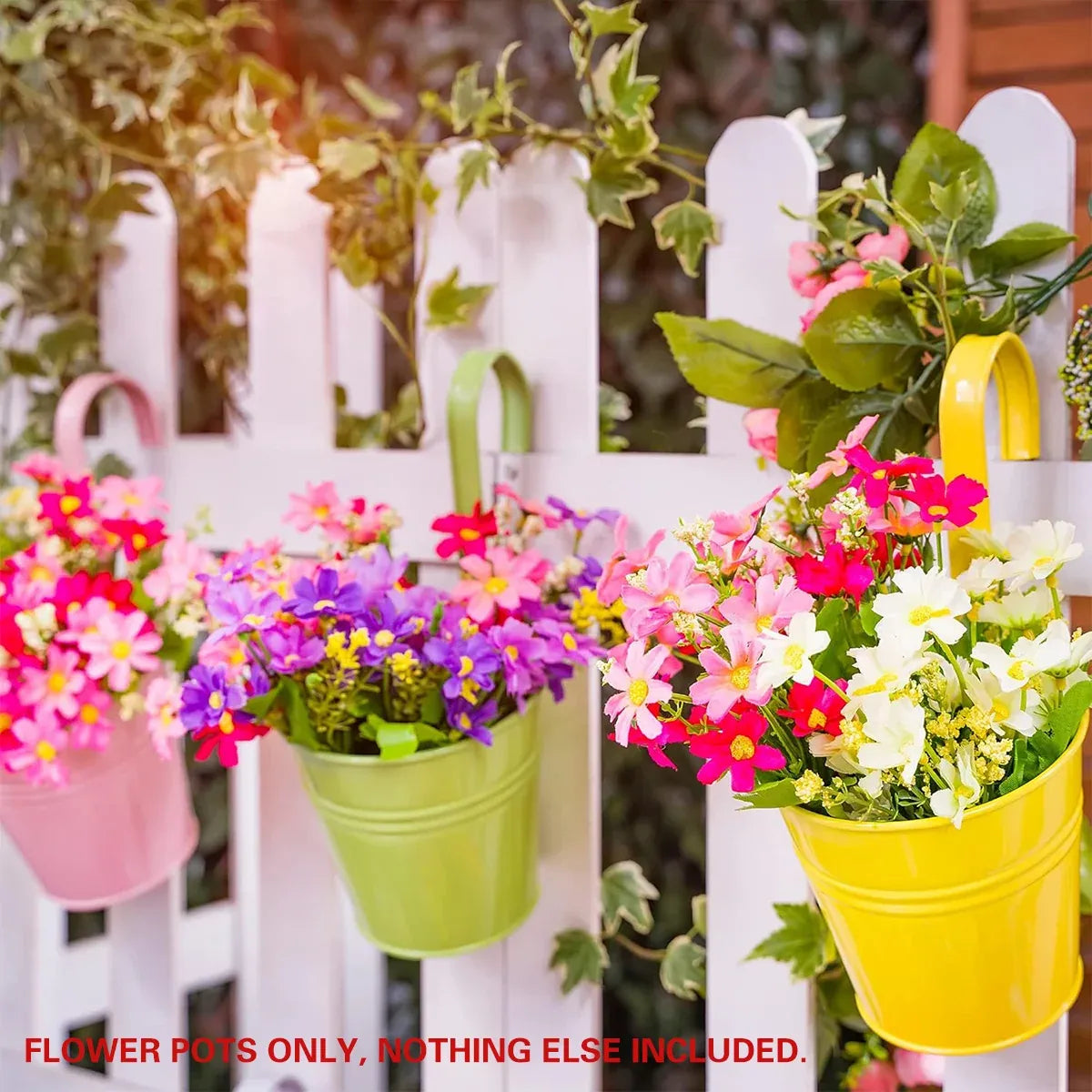10PCS Hanging Metal Flower Bucket Durable Multicolour for Balcony Garden Decor