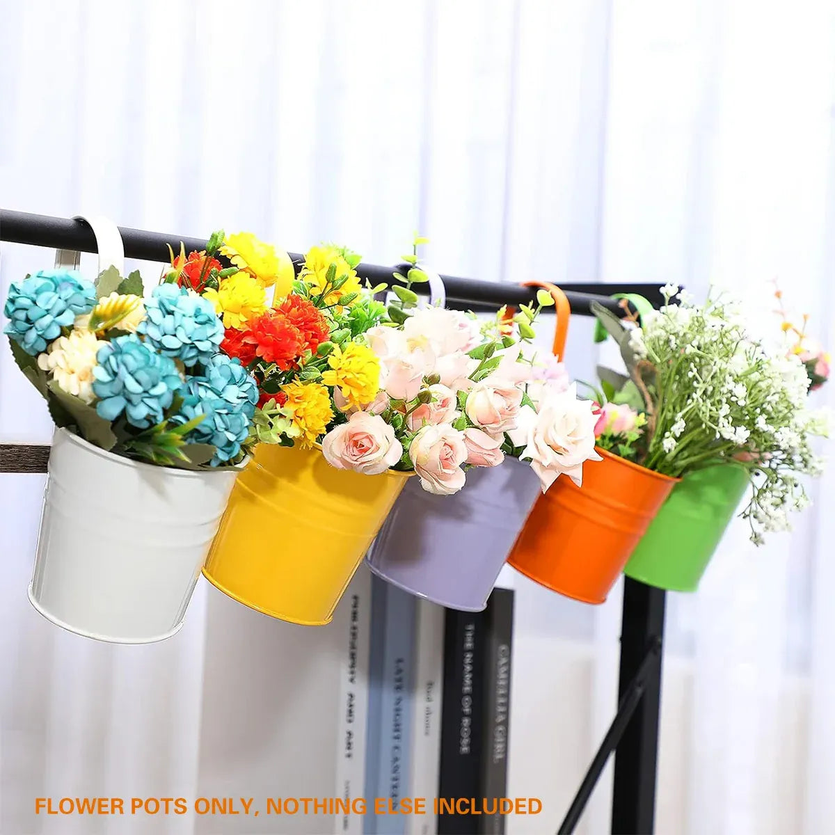 10PCS Hanging Metal Flower Bucket Durable Multicolour for Balcony Garden Decor