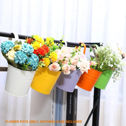 10PCS Hanging Metal Flower Bucket Durable Multicolour for Balcony Garden Decor