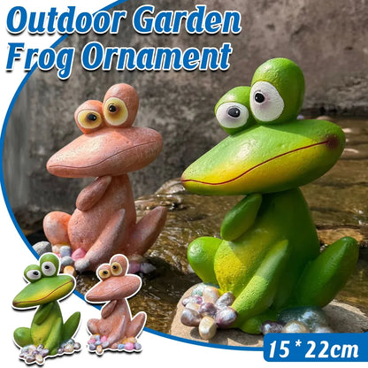 Outdoor Garden Frog Ornament Lawn Statue Animal Decor Resin Craft Sculpture - Green