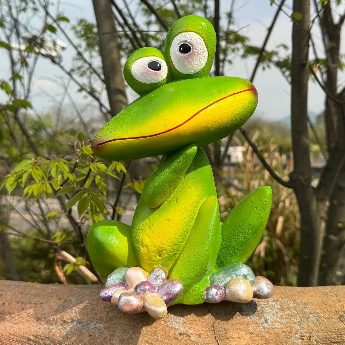 Outdoor Garden Frog Ornament Lawn Statue Animal Decor Resin Craft Sculpture - Green