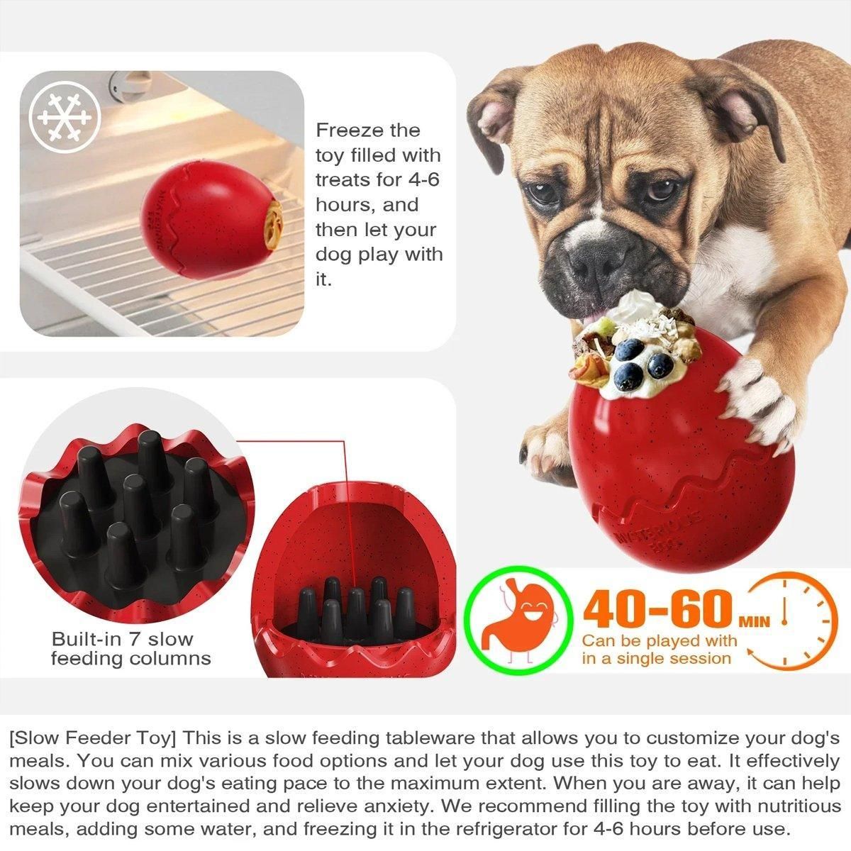 Licking Dog Gnawing Toy Slow Feeder Dinosaur Eggs Interactive Slow Food Dog Toy - Red