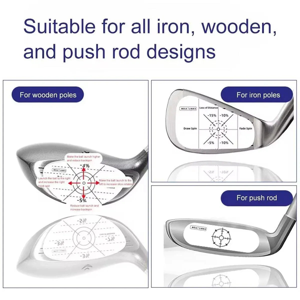 100 Golf Club Face Impact Stickers, 3 Types