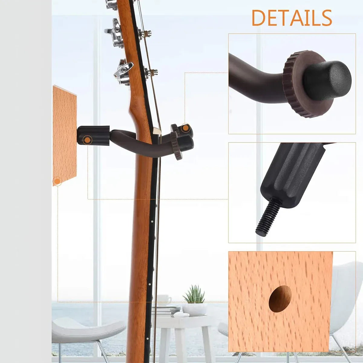 2PCS Guitar Wall Hanger Hook Holder Sturdy for Bass Ukulele Instrument Storage