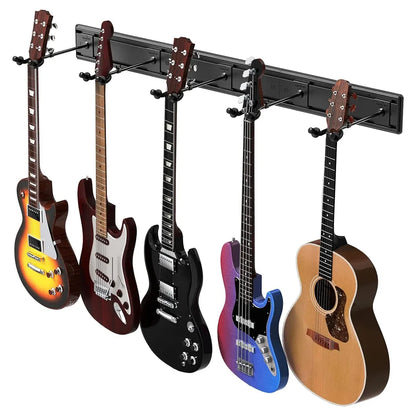 5 Hangers Guitar Wall Stand with Adjustable Aluminium Alloy Rail Black