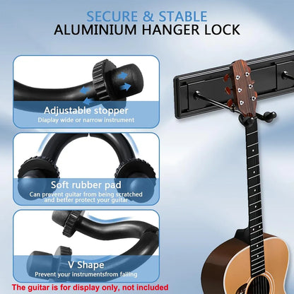 5 Hangers Guitar Wall Stand with Adjustable Aluminium Alloy Rail Black