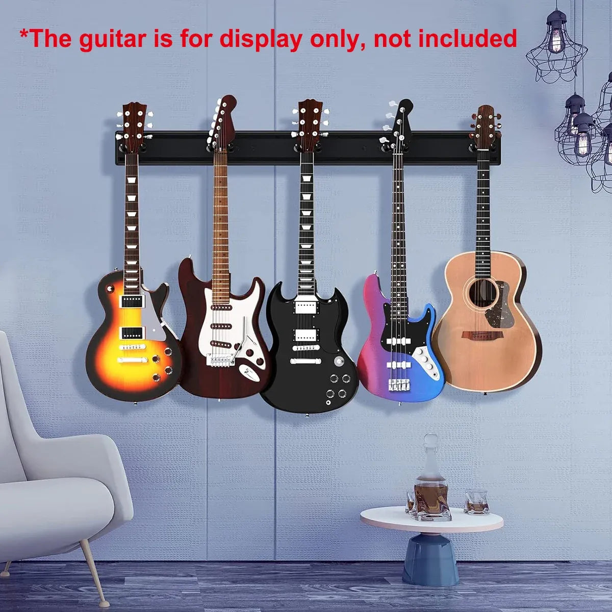 5 Hangers Guitar Wall Stand with Adjustable Aluminium Alloy Rail Black