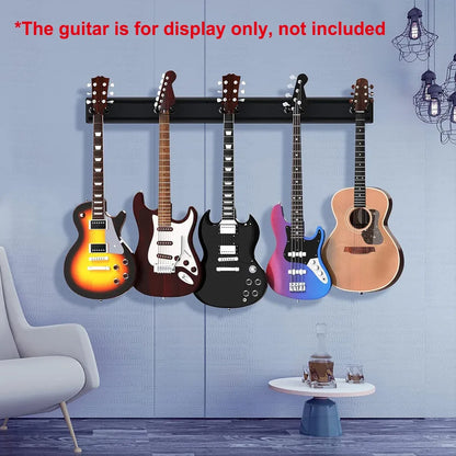 5 Hangers Guitar Wall Stand with Adjustable Aluminium Alloy Rail Black