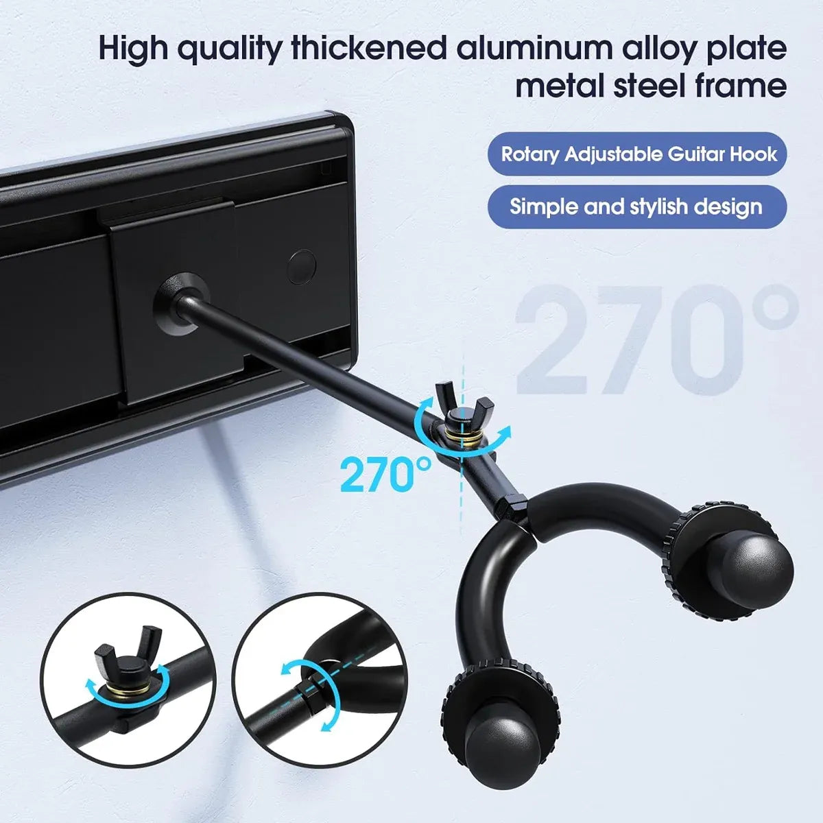 5 Hangers Guitar Wall Stand with Adjustable Aluminium Alloy Rail Black
