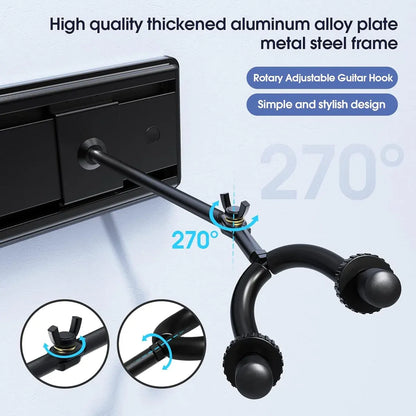 5 Hangers Guitar Wall Stand with Adjustable Aluminium Alloy Rail Black