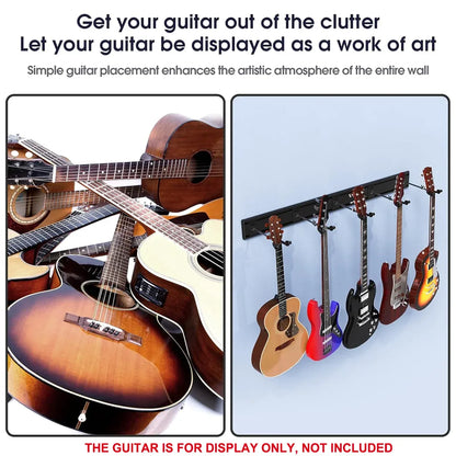 5 Hangers Guitar Wall Stand with Adjustable Aluminium Alloy Rail Black