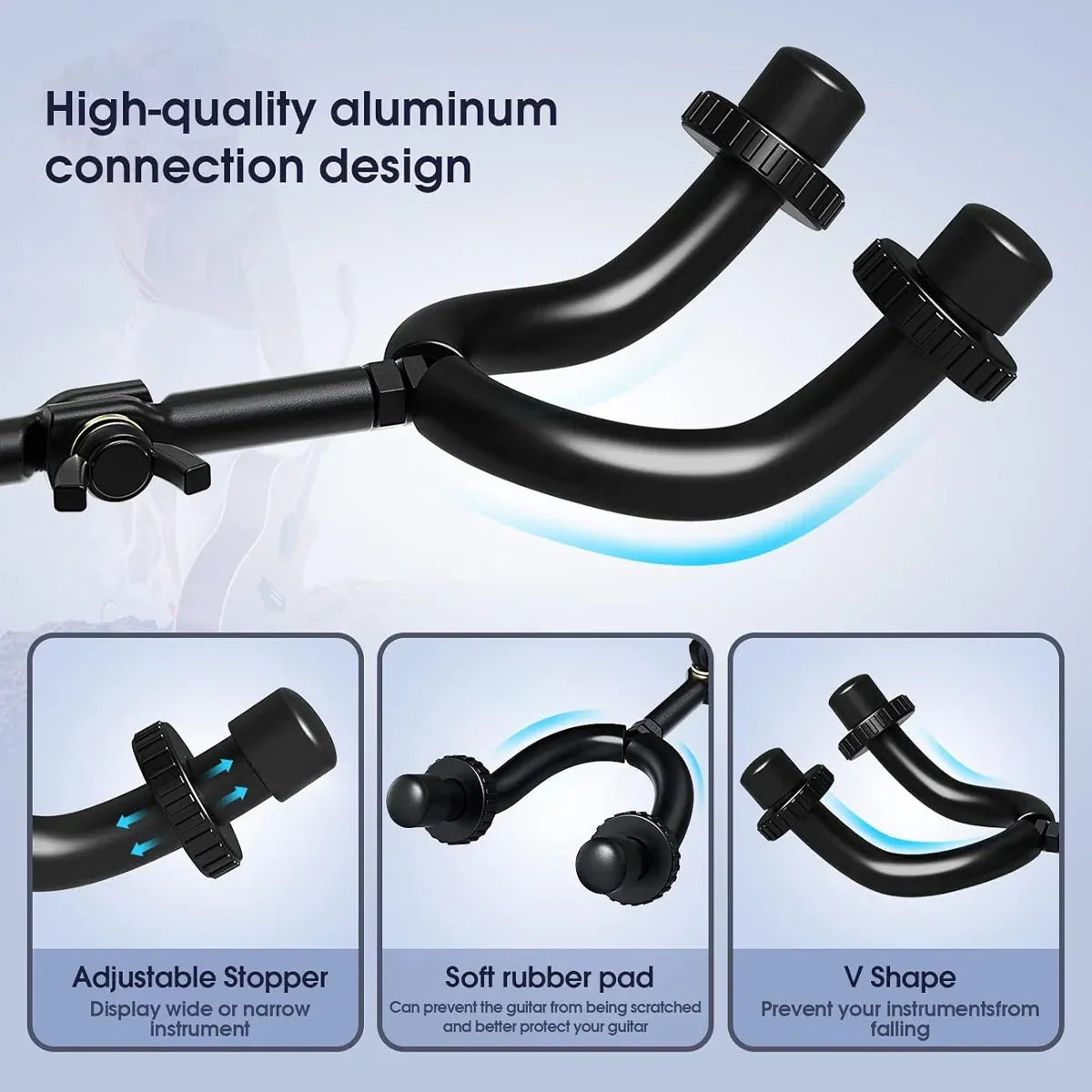 5 Hangers Guitar Wall Stand with Adjustable Aluminium Alloy Rail Black