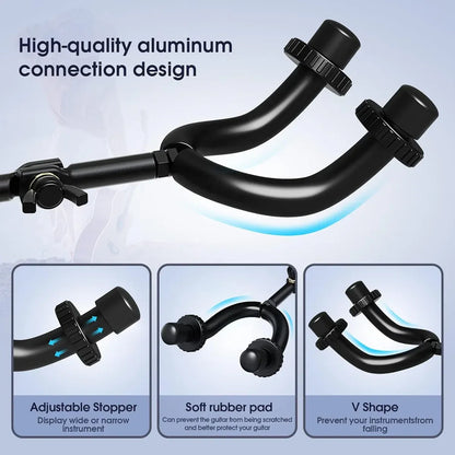 5 Hangers Guitar Wall Stand with Adjustable Aluminium Alloy Rail Black