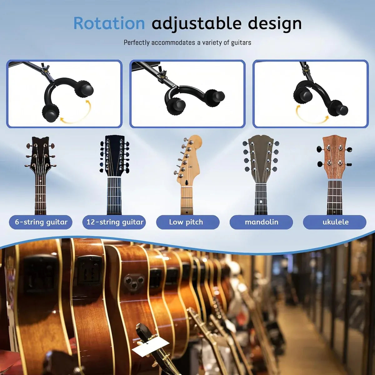 5 Hangers Guitar Wall Stand with Adjustable Aluminium Alloy Rail Black