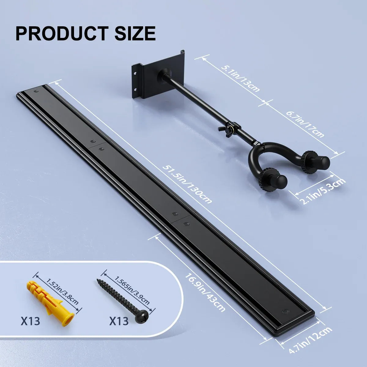 5 Hangers Guitar Wall Stand with Adjustable Aluminium Alloy Rail Black