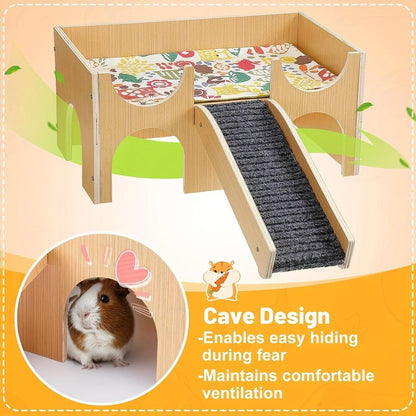 Natural-Finish Small Pet House with Ramp - 1 Piece
