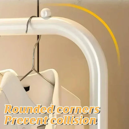 1-Piece Mobile Clothes Rack with Rail and Storage Baskets, White