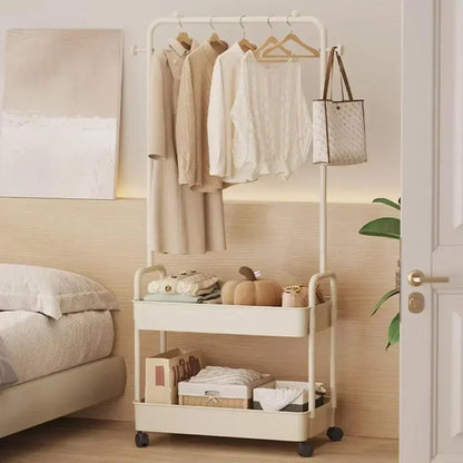 1-Piece Mobile Clothes Rack with Rail and Storage Baskets, White